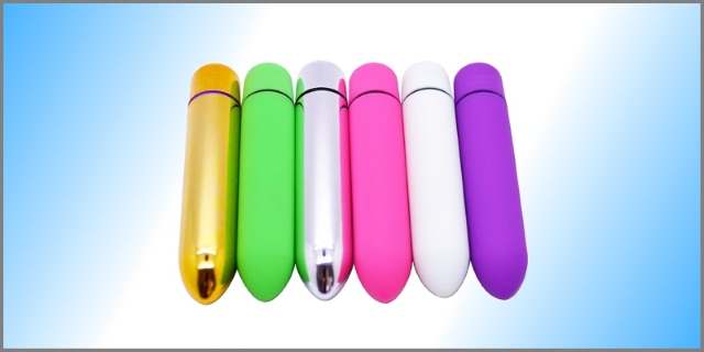 Typical Bullet Vibrator Six bullet vibrators of varying colors with blue-white gradient background