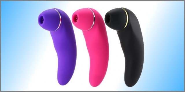 Typical Clitoral Vibrator Three clitoral vibrators of varying colors with blue-white gradient background