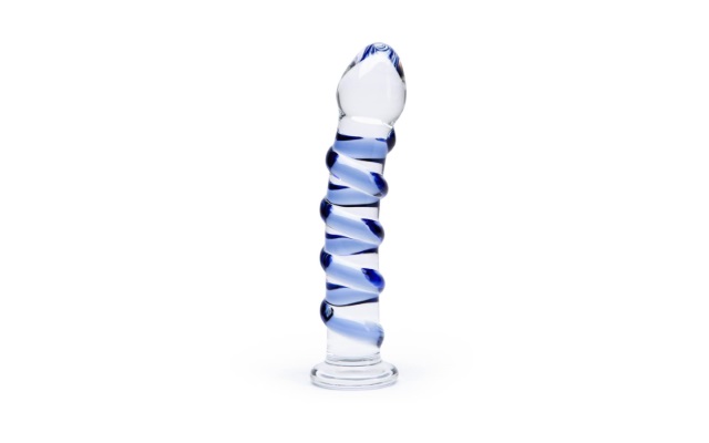 Blue and clear glass dildo Elegant blue and clear glass dildo with white background